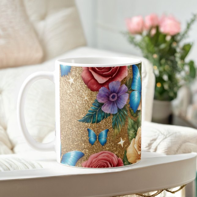 Elegant Butterfly and Floral Gold Mug (Creator Uploaded)
