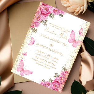 Elegant Butterfly and Floral Nuestra Boda Invitation