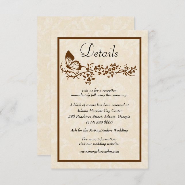 Elegant Butterfly And Floral Wedding Details Enclosure Card (Front/Back)