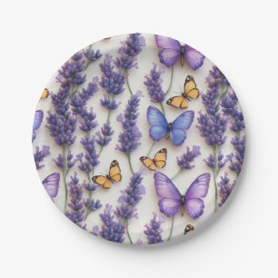 Elegant Butterfly and Lavender Design  Paper Plate