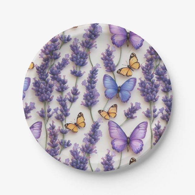 Elegant Butterfly and Lavender Design  Paper Plate (Front)