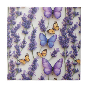 Elegant Butterfly and Lavender Design  Tile