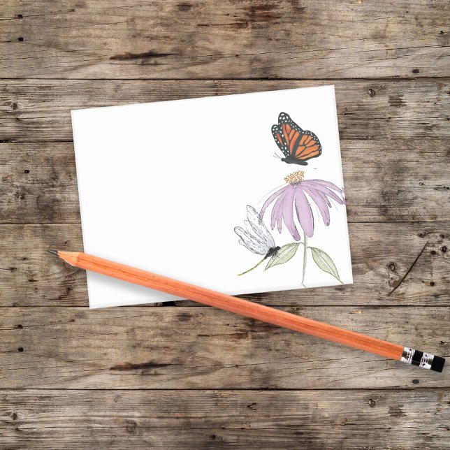 Elegant Butterfly and Purple Flower Stylish blank Post-it Notes (Butterfly and dragonfly with purple cone flower post it notes)