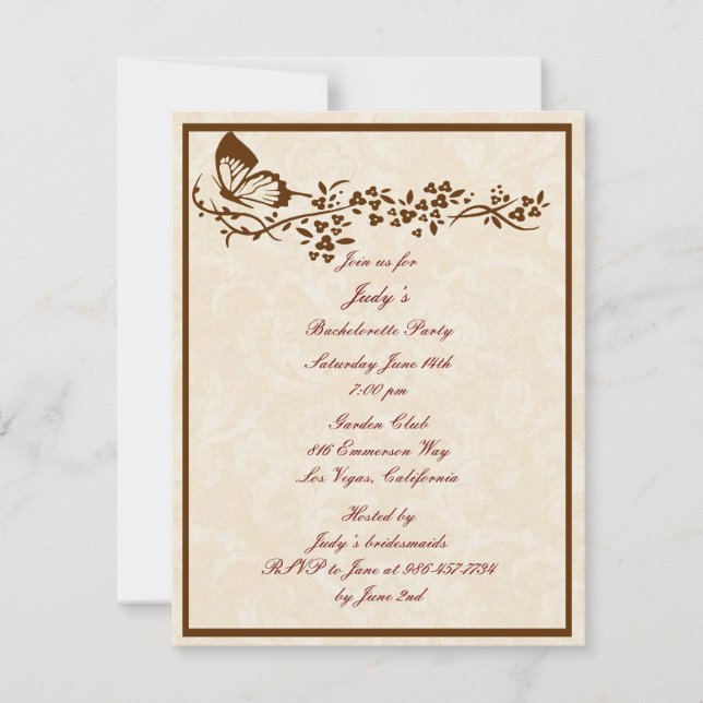 Elegant Butterfly Bachelorette Party Invitation (Front)