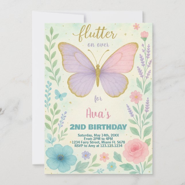 Elegant Butterfly Birthday Invitation (Front)