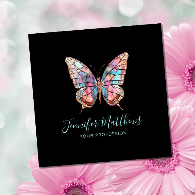 Elegant Butterfly Black Square Business Card (Creator Uploaded)