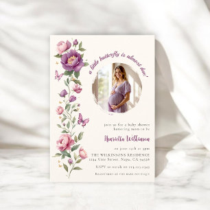 Elegant Butterfly Bloom photo Baby Shower Invitation