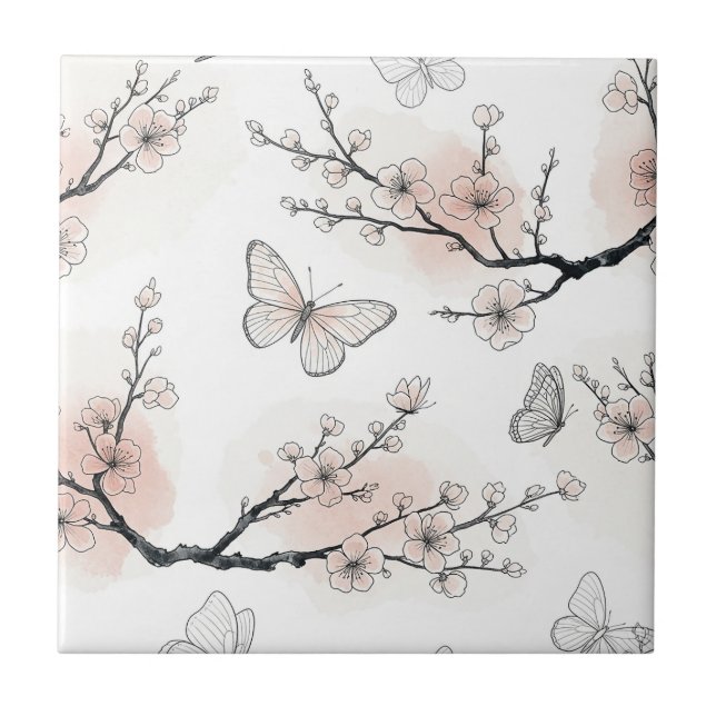 Elegant Butterfly Blossom (10) Tile (Front)