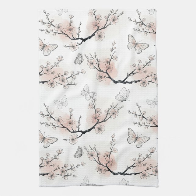 Elegant Butterfly Blossom (11) Tea Towel (Vertical)