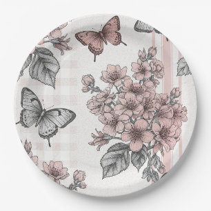 Elegant Butterfly Blossom (1) Paper Plate