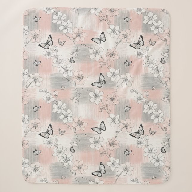 Elegant Butterfly Blossom (3) Sherpa Blanket (Front)