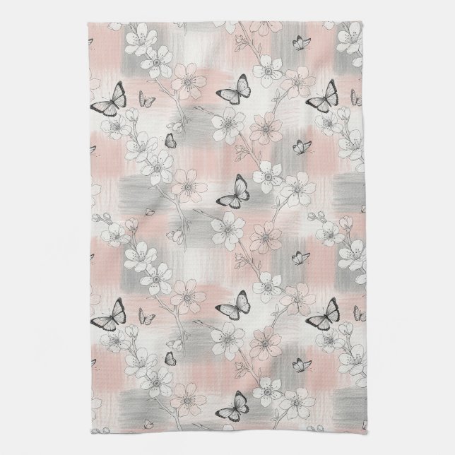 Elegant Butterfly Blossom (3) Tea Towel (Vertical)