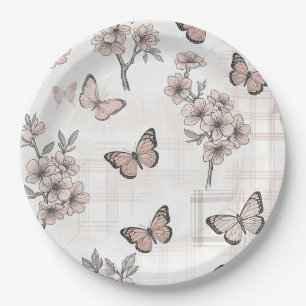 Elegant Butterfly Blossom (4) Paper Plate