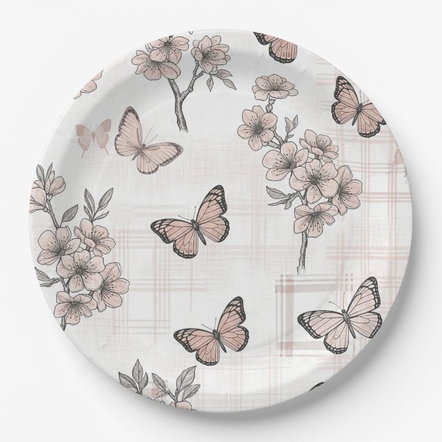 Elegant Butterfly Blossom (4) Paper Plate (Front)