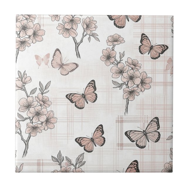 Elegant Butterfly Blossom (4) Tile (Front)
