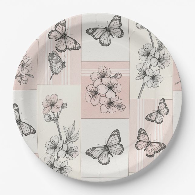 Elegant Butterfly Blossom (5) Paper Plate (Front)
