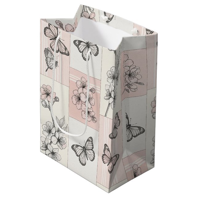 Elegant Butterfly Blossom (8) Medium Gift Bag (Front Angled)