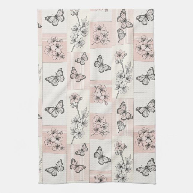 Elegant Butterfly Blossom (8) Tea Towel (Vertical)