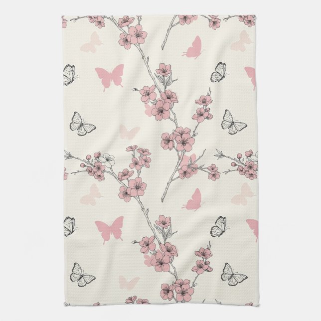 Elegant Butterfly Blossom (9) Tea Towel (Vertical)
