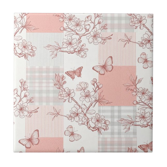 Elegant Butterfly Blossom (9) Tile (Front)