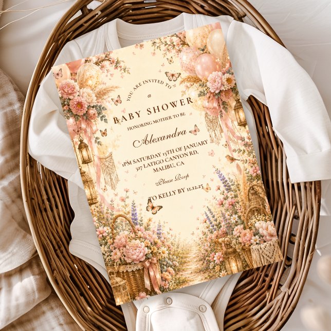 Elegant Butterfly Boho Baby Shower Invitation (Creator Uploaded)
