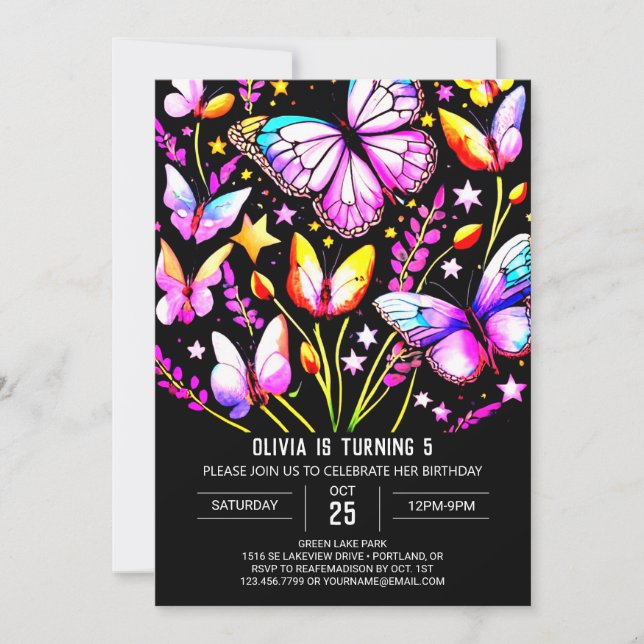 Elegant Butterfly Charm Butterfly Birthday Invitation (Front)