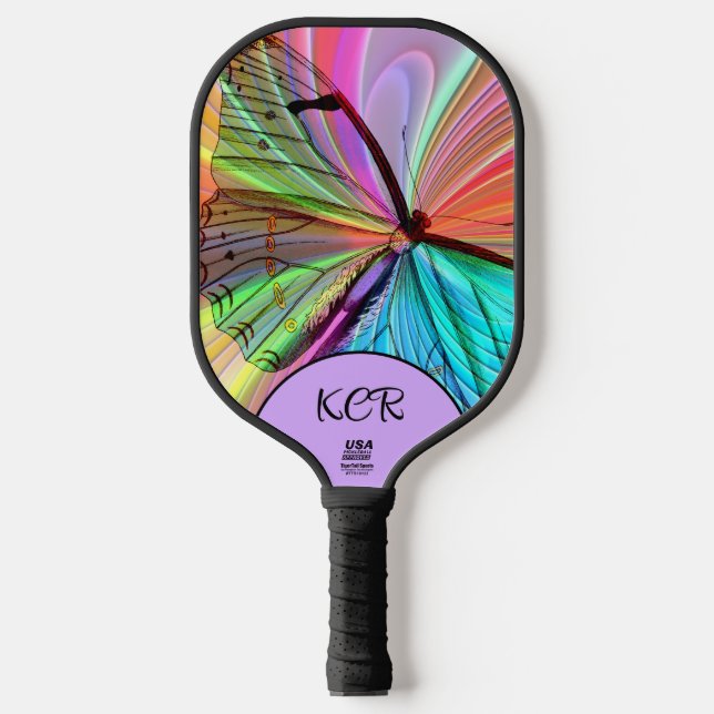 Elegant Butterfly Colourful Initials USA Official Pickleball Paddle (Front)