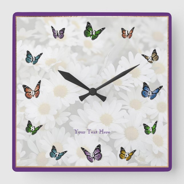 Elegant Butterfly Decorative Square Wall Clock (Front)