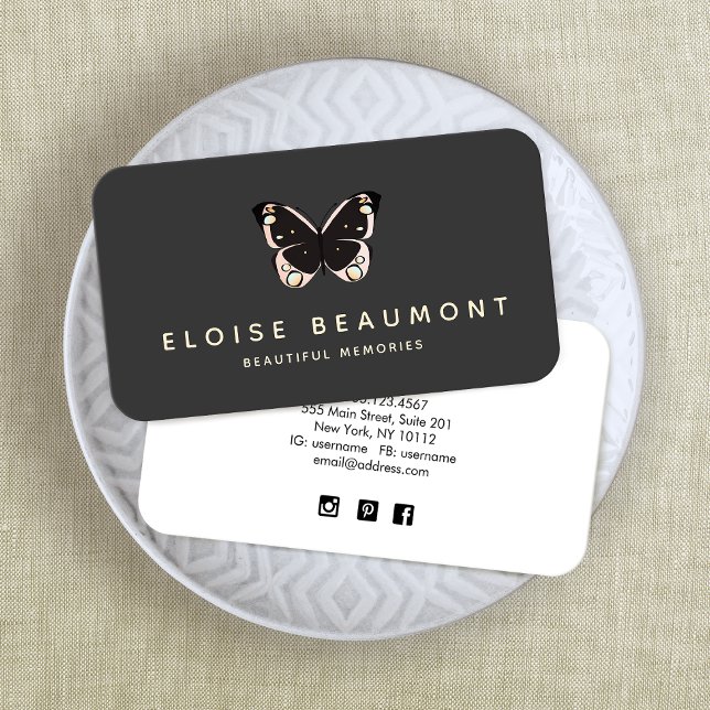 Elegant Butterfly Event Planner Logo Business Card (Creator Uploaded)