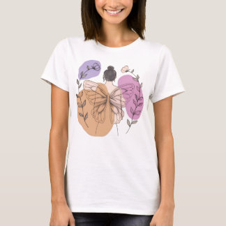 Elegant Butterfly Fairy Woman Line Art T-Shirt