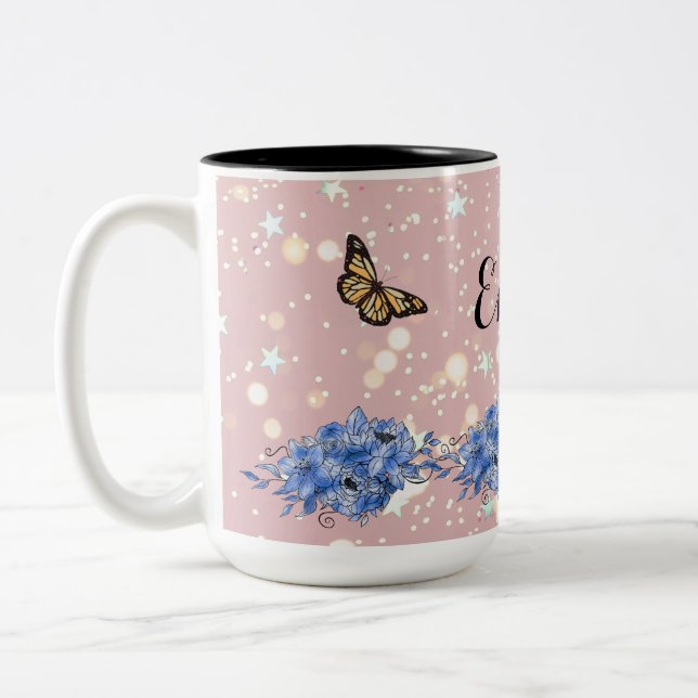 Elegant Butterfly Floral Aesthetic Two-Tone Coffee Mug (Left)