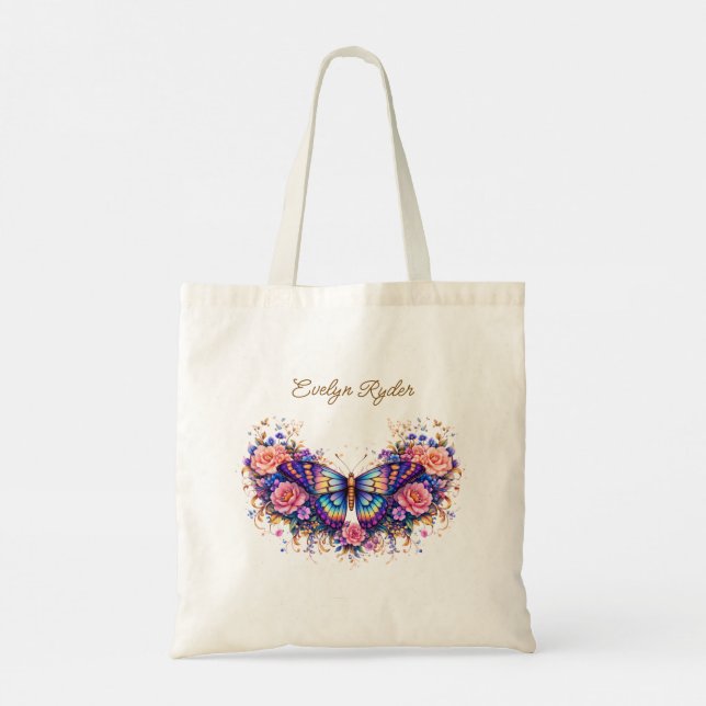 Elegant Butterfly Floral – Colorful Boho Art  Tote Bag (Back)