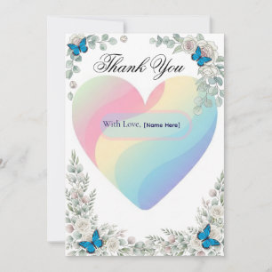 Elegant Butterfly Floral Heart Wedding Thank You Card
