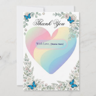 Elegant Butterfly Floral Heart Wedding Thank You Card