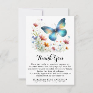 Elegant Butterfly Floral Memorial Sympathy Funeral Thank You Card