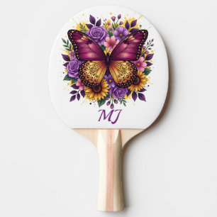 Elegant Butterfly Floral Monogram Initials Ping Pong Paddle