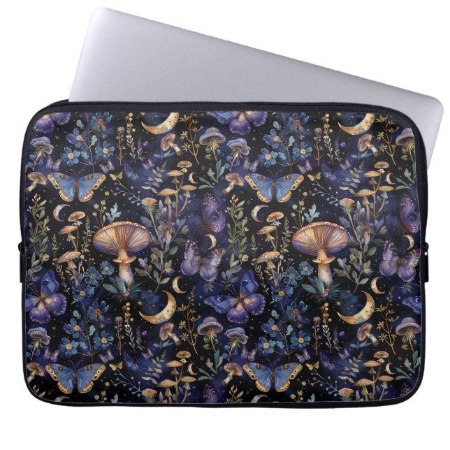 Elegant Butterfly Floral Moons Pattern Laptop Sleeve (Front)