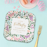 Elegant Butterfly Garden Baby Shower Paper Plate<br><div class="desc">These elegant baby shower paper plates feature a hand drawn square frame design, which contains butterflies and floral / greenery elements in pastel colours of pink, purple, coral peach, mint, and aqua. Accents in faux gold foil add a stylish touch. Text templates are included for simple personalisation. *Artwork created exclusively...</div>