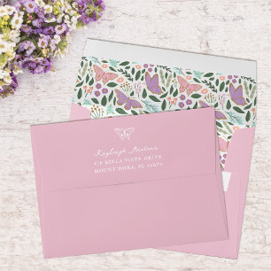 Elegant Butterfly Garden Pink Pre-Addressed Envelope