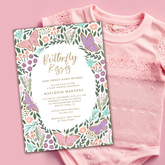 Elegant Butterfly Kisses Pastel Baby Shower Invitation (Creator Uploaded)