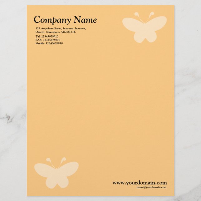 Elegant Butterfly - Light Orange Customized Letterhead (Front)