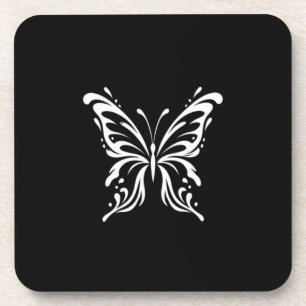Elegant Butterfly Line Art Floral Aesthetic Design Coaster