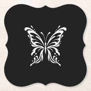 Elegant Butterfly Line Art Floral Aesthetic Design Paper Coaster