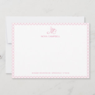 Elegant Butterfly Monogram Girly Baby Pink Gingham Card