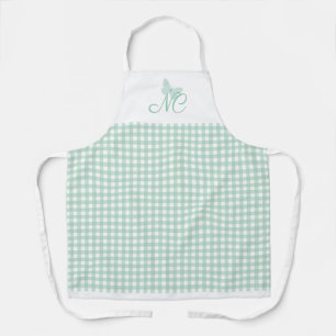 Elegant Butterfly Monogram Mint Gingham Checks Apron