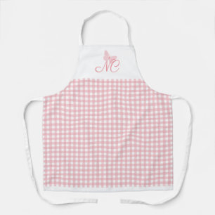Elegant Butterfly Monogram Peach Pink Gingham Apron