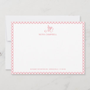 Elegant Butterfly Monogram Peach Pink Gingham Card