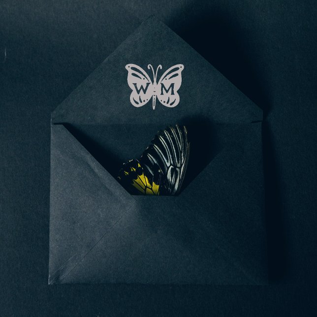 Elegant Butterfly Monogram, Wedding Rubber Stamp (Creator Uploaded)