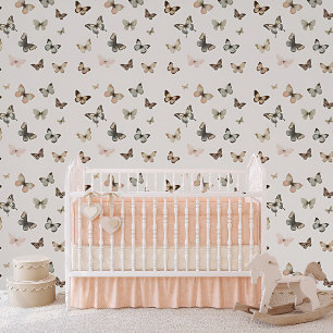 Elegant Butterfly Muted Neutral Blush Girl Nursery Wallpaper