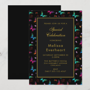 Elegant Butterfly Pattern on Black Invitation